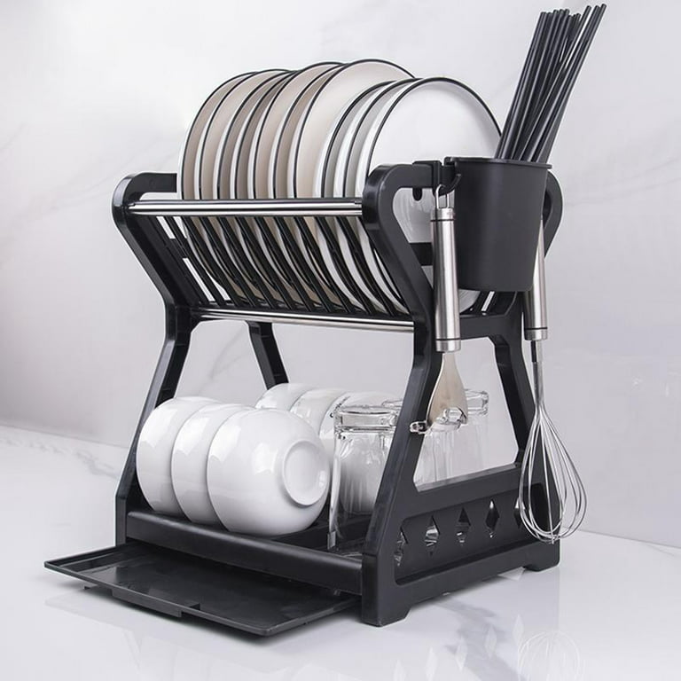  WOSHUAI Dishwashing Rack, 2-Layer Dishwashing Drying Rack with  Drain Tray and Cutlery Rack, Multifunctional Dish Draining Rack, Large  Capacity Kitchen Shelf (Black) : Home & Kitchen