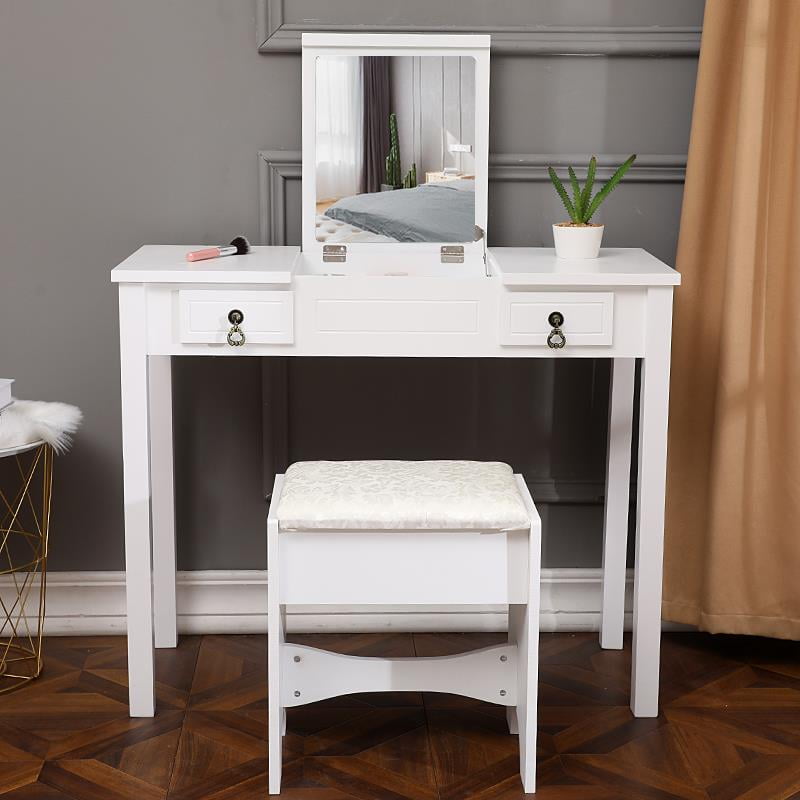 Flip Top Mirror Dressing Table Makeup, Makeup Vanity Table With Drawers No Mirror