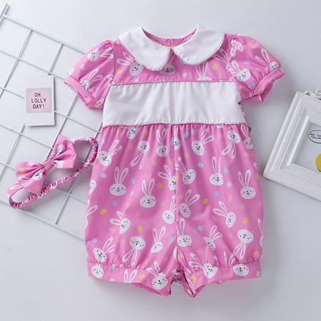 

NIUREDLTD Baby Girl Easter Clothes Shorts Sleeve Cartoon Bunny Prints Romper Jumpsuit Cute Baby Girl Clothes