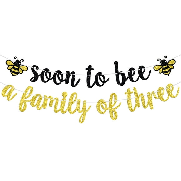 Soon to Bee A Family of Three Banner, Bumble Bee Baby Shower Hanging Decorations, Oh Babee, Spring Honey Theme Gender Reveal Pregnancy Announcement Party Decorations Supplies