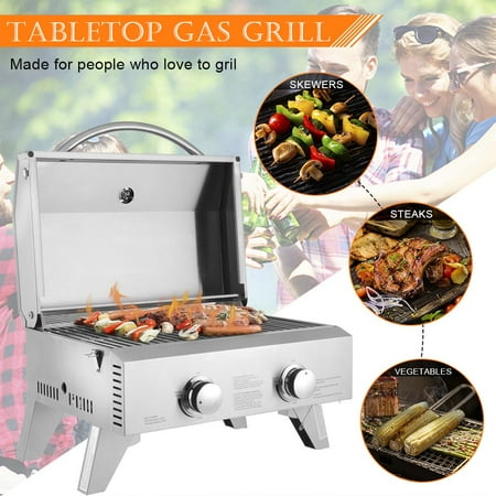 ZOKOP Portable Two-Burner Propane Gas Grill, 430 Stainless Steel, CSA Certificatio
