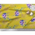 thumbnail image 3 of Soimoi Yellow Heavy Satin Fabric Leaves & Periwinkle Floral Print Sewing Fabric Yard 54 Inch Wide, 3 of 3