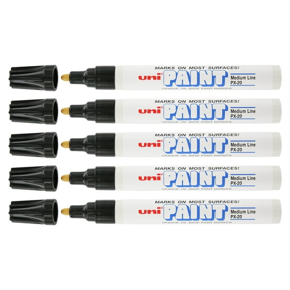 Uni-Paint PX-20 Oil-Based Paint Marker, Medium Point, Black Ink, 5-Count