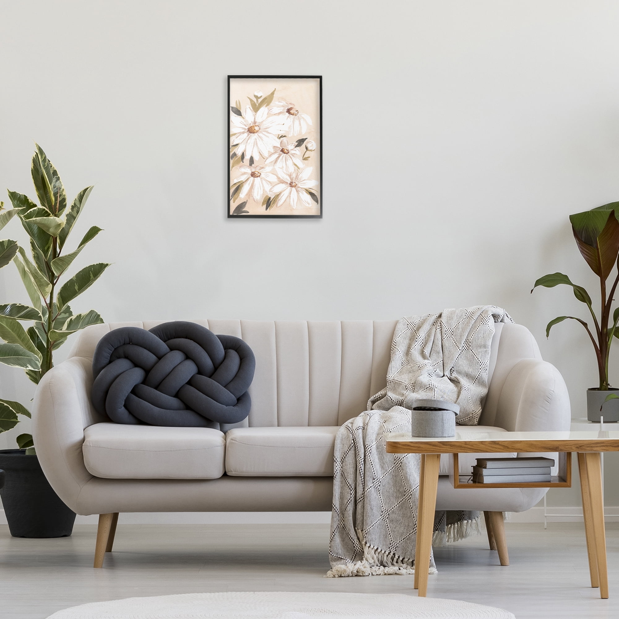 Stupell Industries Soft Muted Daisies Botanical & Floral Painting Black Framed Art Print Wall Art, 16 x 24