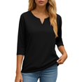thumbnail image 7 of felwors 3/4 Length Sleeve Womens Tops Dressy Casual V-Neck Puff Sleeve Blouses Business Work Tunic Shirt S-XXL (Black, XXXL), 7 of 7