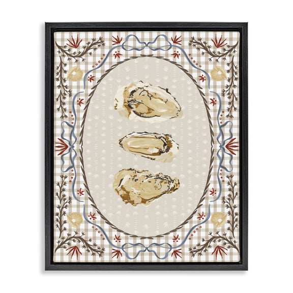 Stupell Industries Vintage Oyster Trio Black Framed Floater Canvas Wall Art, design by Vero Illustrates