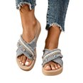 thumbnail image 2 of Samdudou Womens Summer Shoes Frayed Edge Criss Cross Strap Slide Platforms Shell Beaded Embellished Thick Sole Casual Open Toe Boho Footwear for Walking, 2 of 6