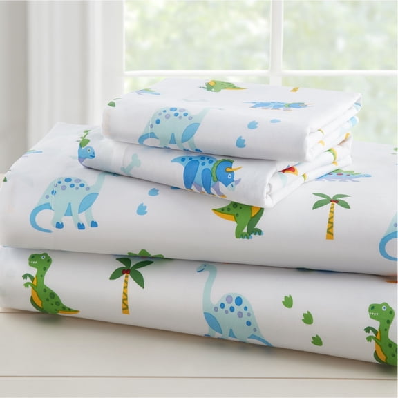 Wildkin Kids 100% Cotton Flannel Sheet Set for Boys and Girls - Twin (Dinosaur Land Blue)