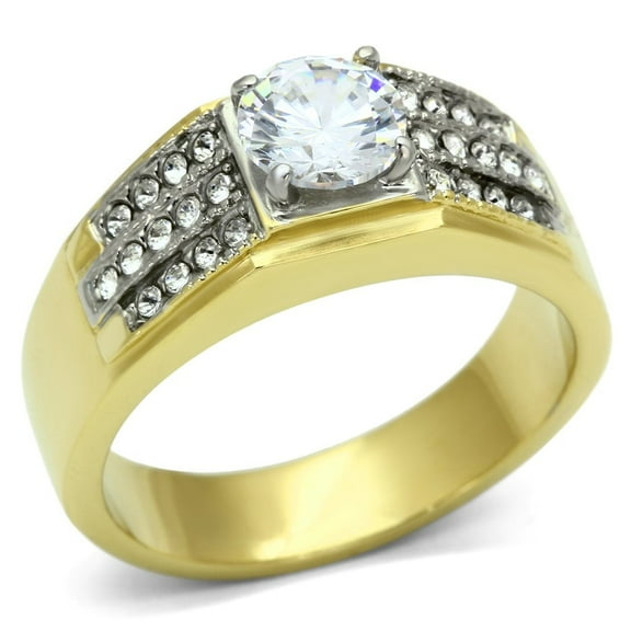 Two-Tone IP Gold (Ion Plating) Stainless Steel Ring with AAA Grade CZ in Clear for Women Clear Stone Color Style TK759 Size 10