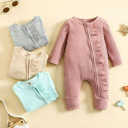 

Baozhu Autumn Baby Boys Girls Pit Strip Romper Playsuit Overalls Cotton Long Sleeve Baby Jumpsuit Newborn Infant Clothes