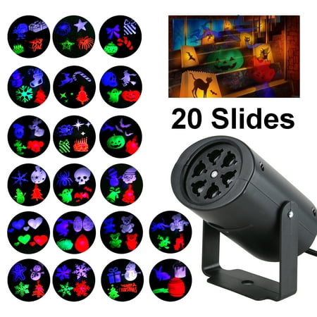 Christmas Projection Lights Rotating with 20 Multicolor Switchable Slides Indoor Lighting Gobo Spotlight Lawn Lights for Courtyard Wedding Party Halloween Easter