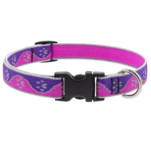 Lupine Reflective Small Dog Collar 3/4" Wide Pink Paws Adjusts from 9" to 14"