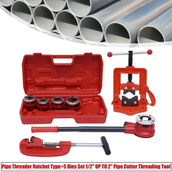 Pipe Threader Ratchet Kit, Manual Ratchet Type with 5 Dies, Pipe Cutter, Pipe Vise for Manufacturer