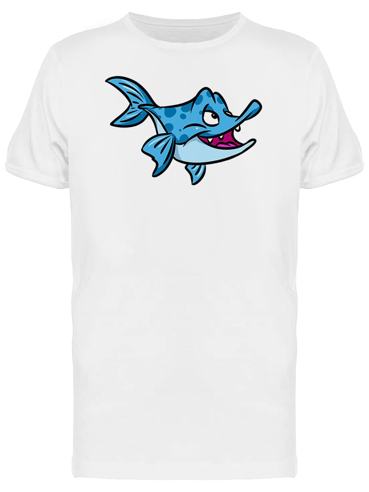 Blue Fish With Teeth Cartoon T-Shirt Men -Image by Shutterstock, Male  x-Large 