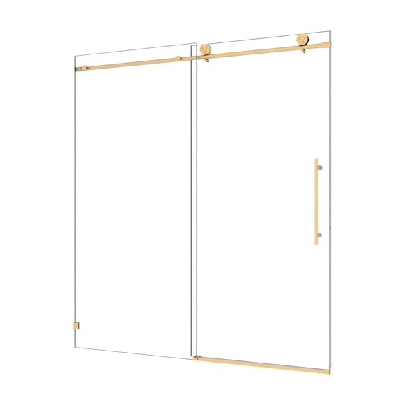 6076 Brushed Gold frameless one fixed and one shifted Shower Door,70MM 304 stainless steel large pulleys with adjustable soft closing function,with nano easy cleaning,stick explosion-proof menbrance