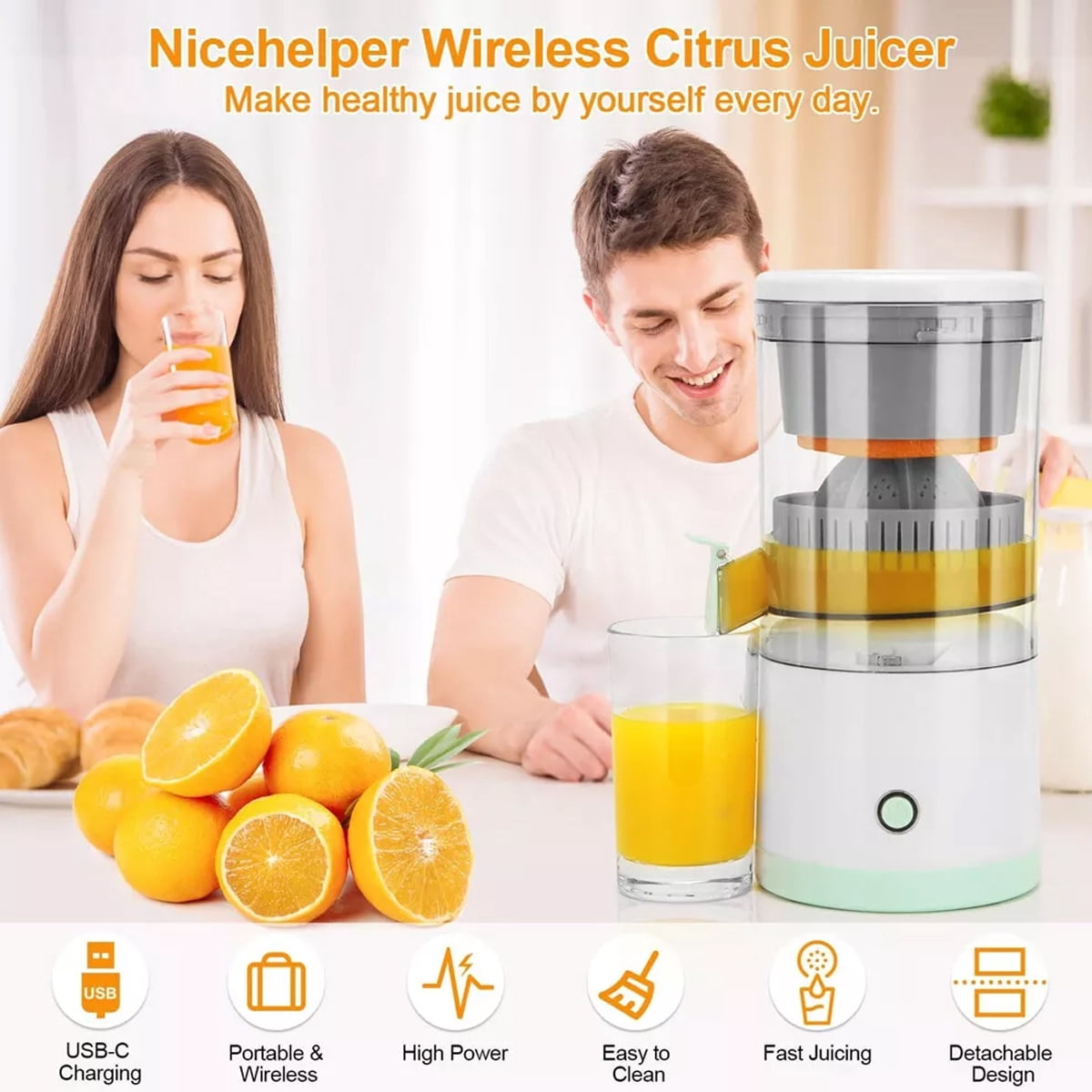 Citrus Juicer Machines Rechargeable - Portable Juicer with USB for Orange, Lemon, Grapefruit