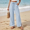 thumbnail image 6 of Women's Striped Wide Leg Pants Elastic Waist Drawstring Casual Pants With Pockets Loose Beach Trousers, 6 of 6