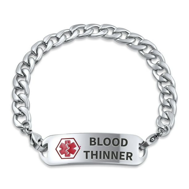 Blood Thinner Identification Medical Alert ID Miami Cuban Link Bracelet ...