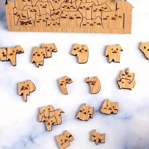 Disposición Del Rompecabezas Rompecabezas de madera de 100 gatos con formas realistas y colores vibrantes para exhibir en la pared o la mesa. Pieza única. Rkxzt