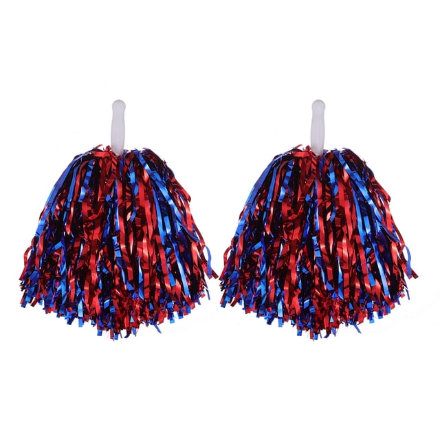 2 pompones de animadora de papel metálico, flores de mano con asa para celebraciones de competiciones deportivas.