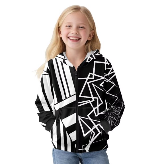 KUIFORTI Black and White Girls Sweaters 11-13 Cozy Skin-Friendly Active Performance Zip Up Hoodies for Girls Fleece-Lined Fall Winter Outwear for Outdoor Activity