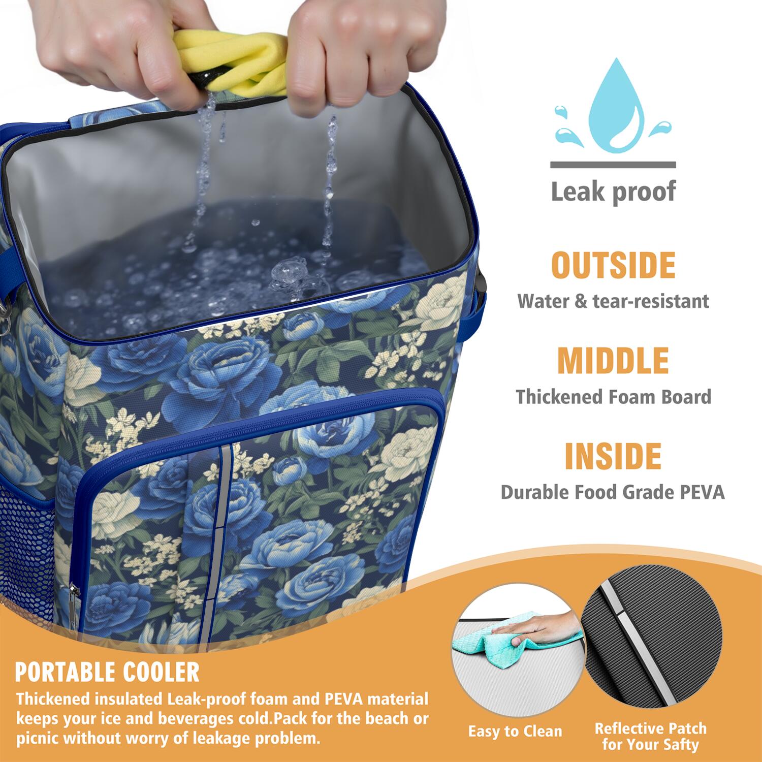 Travel Cooler Bag - Pioneer Flower Camping Beer Cooler Backpack with Bottle Opener- Waterproof Insulated Picnic Backpacks - Cooler Bag for Beach