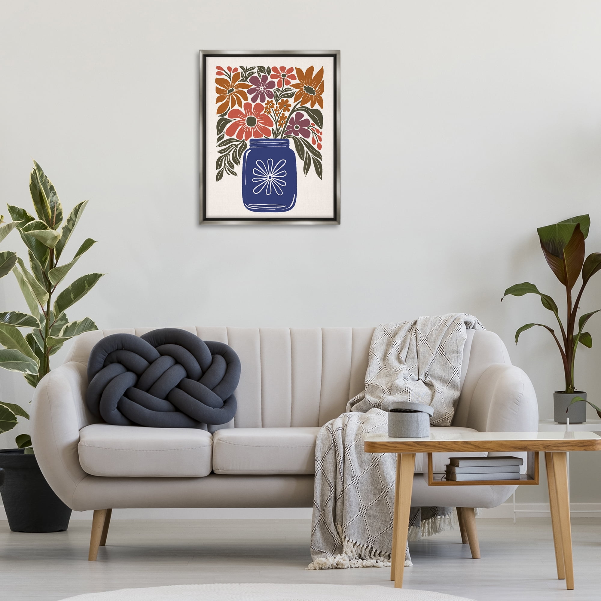 Stupell Industries Boho Blossoms Vase Plants & Flowers Painting Gray Floater Framed Canvas Art Print Wall Art, 25 x 31