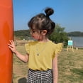 thumbnail image 2 of Girls T Shirts Solid Color Flying Sleeve Top Summer Clothes for Girls Cotton Daily Wear Yellow 5-6 Years, 2 of 4