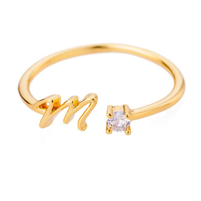 Kkkded Finger Ring Adjustable Electroplated Alphabet 26 - Letter Geometric Finger Ring - for Women