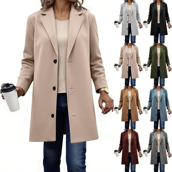 Ashirexll Winter Coats for Women, Womens Fleece Coats, Solid Casual Thicken Wool Stand Collar Breasted Coat with Lining
