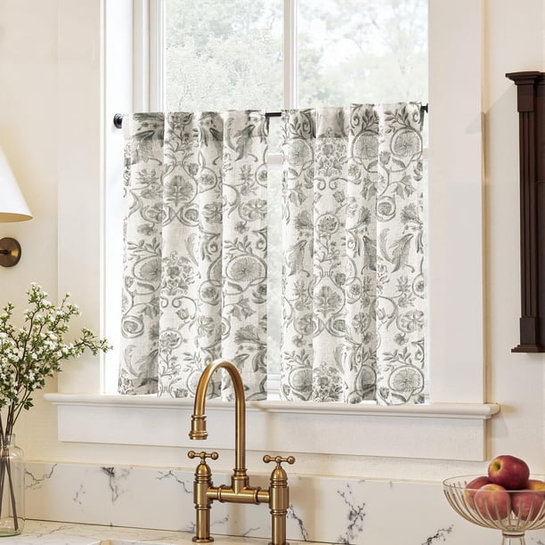 Cortinas para Ventanas Jinchan de Lino Floral 36 cm Cocina 2 Paneles