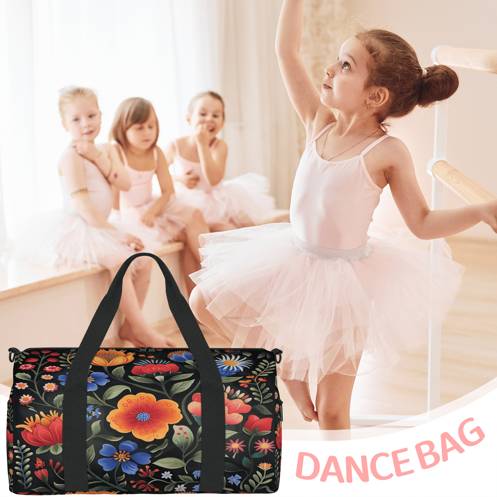 Herdesigns Boho Floral Travel Duffle Bag Sports Yoga Weekender Overnight Carry on Workout Bags Lightweight Waterproof Gym Tote Bag for Women