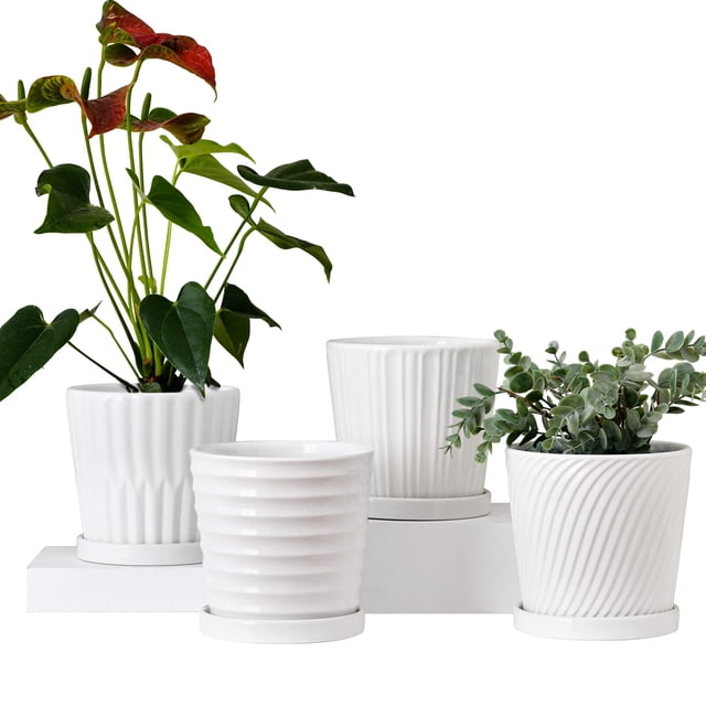 Plant Pots, 6 Inch Flower Pots for Plants,Ceramic Planter with Drainage Holes,Indoor Planter Pots with Saucer,Outdoor Garden Pots (Red/Yellow, 4