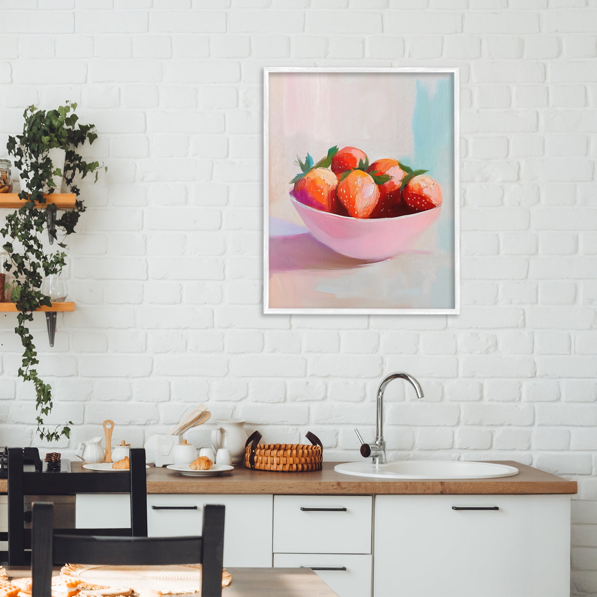 Stupell Industries Pastel Bowl of Strawberries White Framed Giclee Art, design by The Prints Vibe