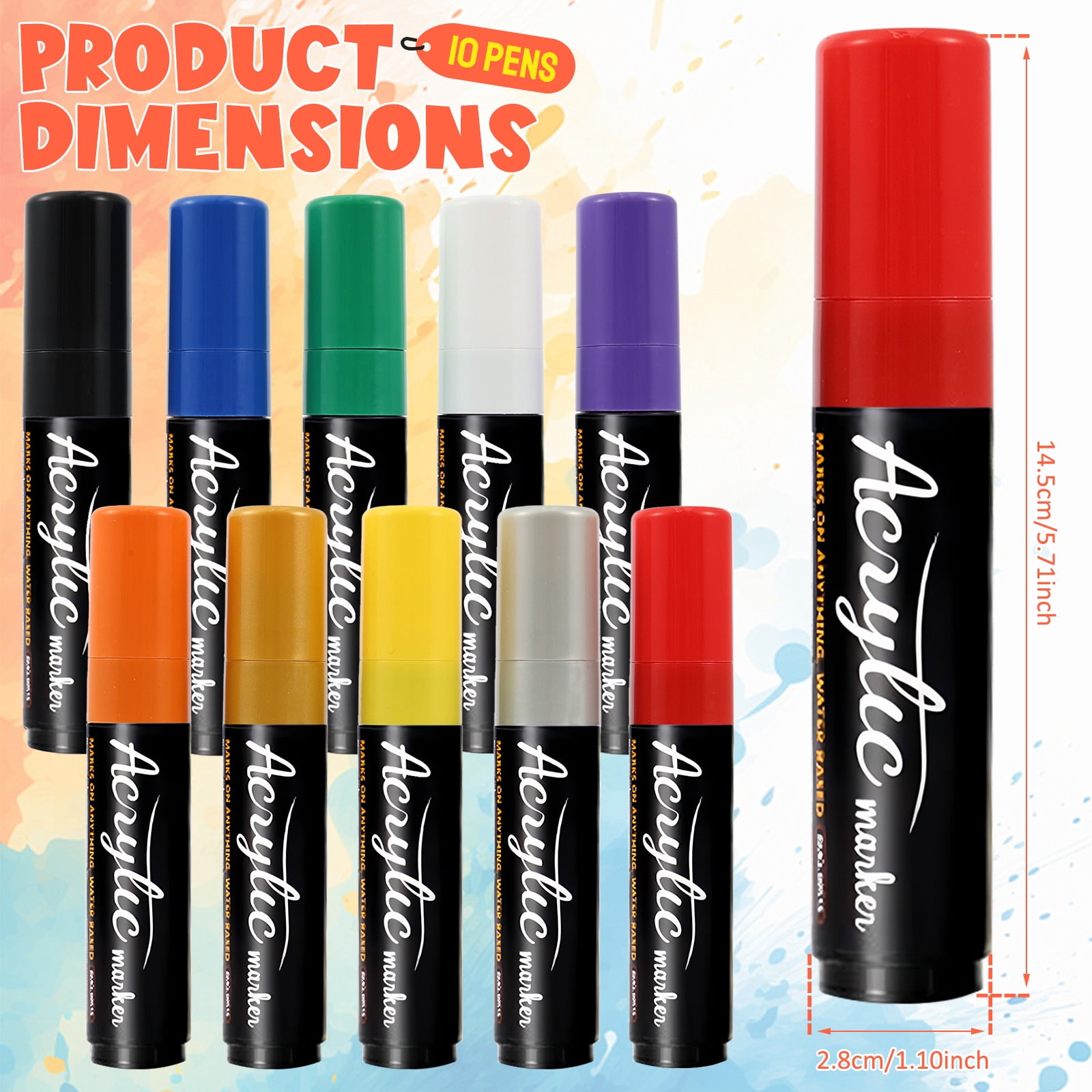 Threns 10 Pack Jumbo Permanent Markers,0.59" Acrylic Graffiti Markers,10 Vibrant Colors Wide Tip Paint Marker for Canvas,Posters Board,Fabric,Window