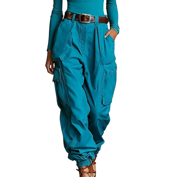 cocolona Womens Summer Casual High Waist Cargo Pants Elastic Waist Straight Outdoor Hiking Joggers with Pockets