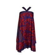 Womens Magic Wrap Skirts Blue /Red Two Layer Reversible Silk Sari Printed Halter  Dress