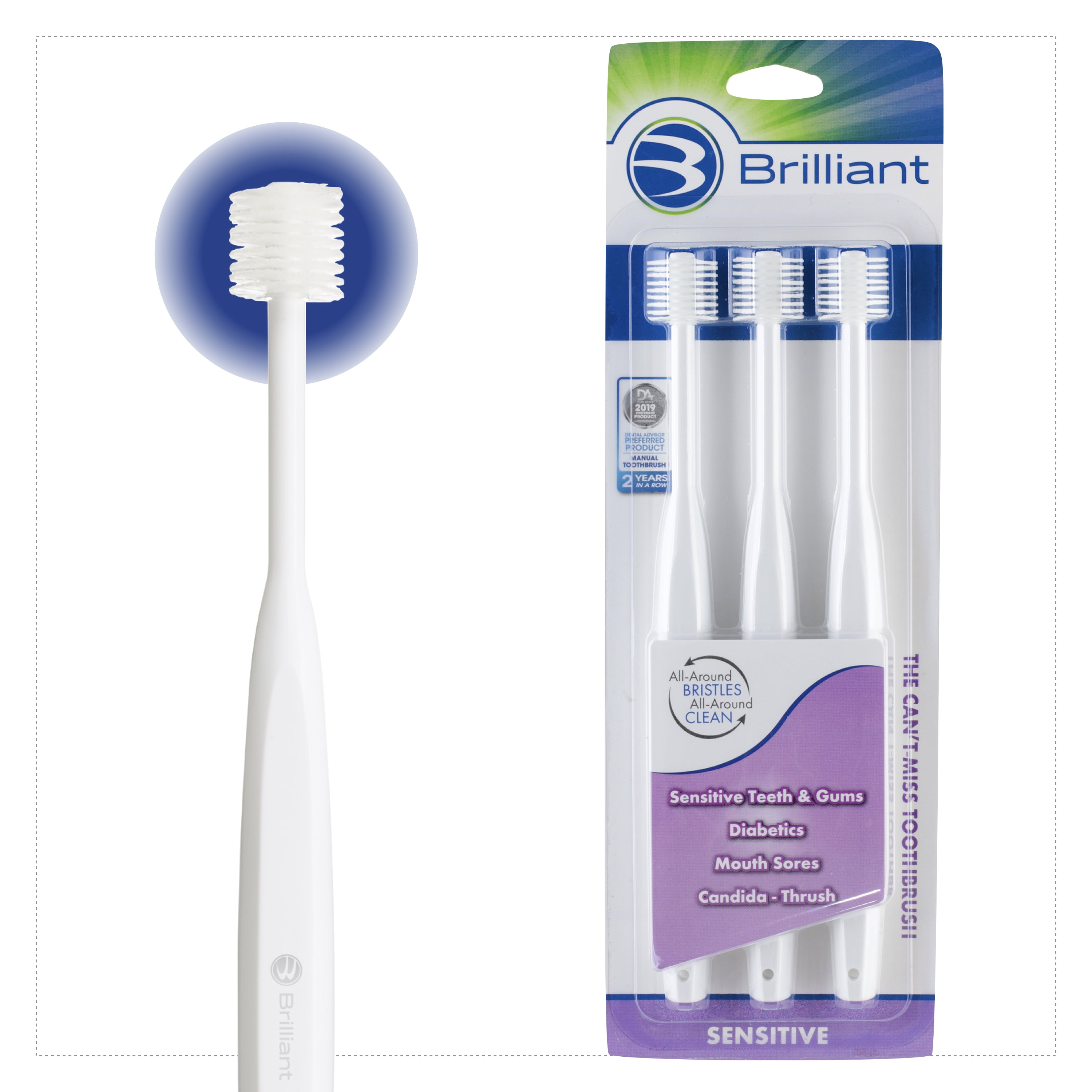 Brilliant® Sensitive Toothbrush 3ct Value Pack, White, Dental Advisor