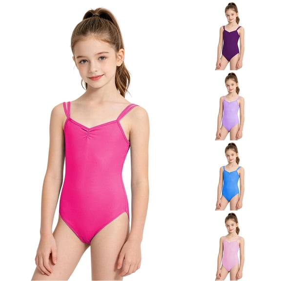 LIIPEE Girls Spaghetti Strap Jumpsuit Kids Ballet Dance Performance Leotard 3-16 Years