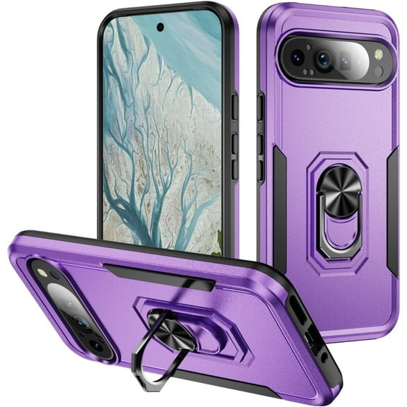 MYKOMI for Google Pixel 9 Pro XL Case with Stand Ring Holder Magnetic Rugged Cover Pixel 9 Pro XL Phone Case Heavy Duty Military Grade Shockproof Silicone & PC Double Layer Protection