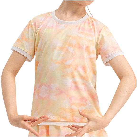 zbxnLI Girls Athletic Shirts Short Sleeve Running T-Shirts Basic Short Sleeve Tee Tops Activewear for Kids