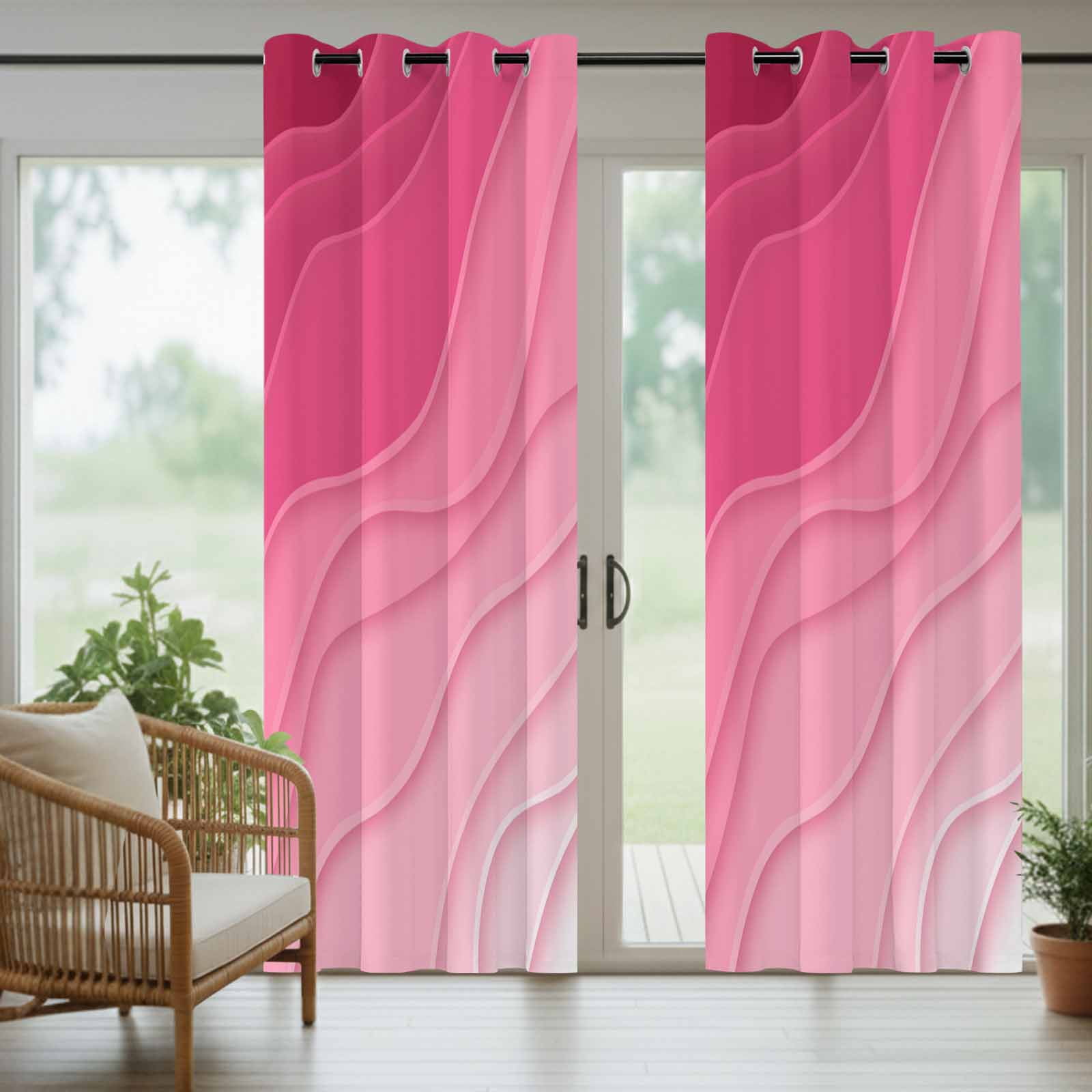 Outdoor Curtains for Patio Waterproof, Valentines Pink Ombre Windproof Pravicy Outside Porch Blackout Curtain, Modern Geometric Abstract Aesthetic Cream Sun Blocking Curtains for Cabana 54"x108"