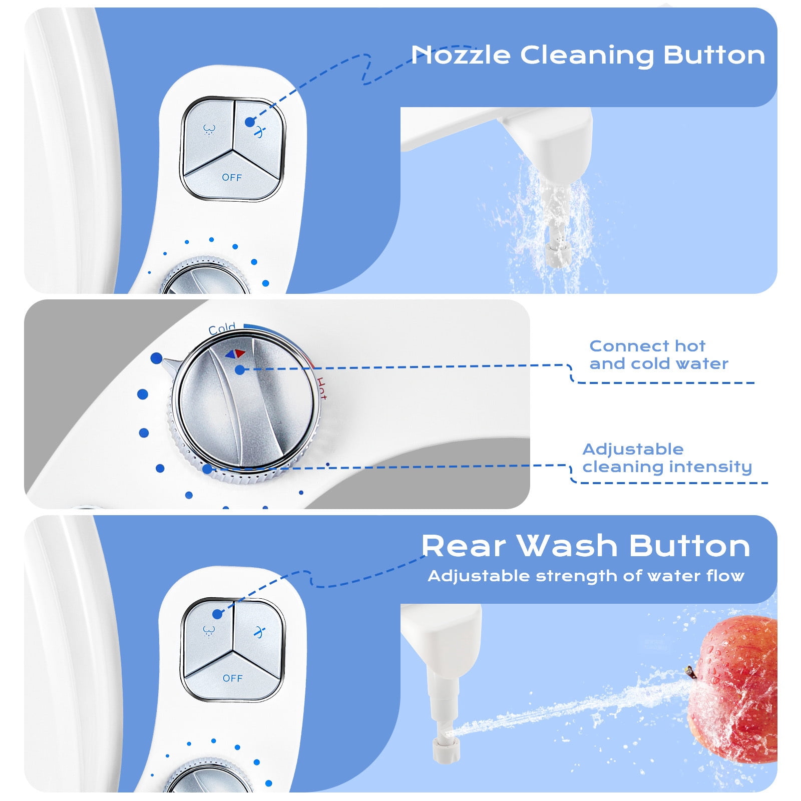 ROSYNEY Bidet Attachments, Ultra-Slim Hygienic Bidet for Existing Toilets,Adjustable Water Pressure, Ease of Installation,Chrome