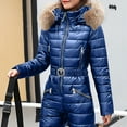 thumbnail image 5 of PXLKNZH Womens Onesie Ski Suit Winter Outdoor Sports Snowsuit Jumpsuits Thicken Warm Snow Suits Hooded Faux Fur Collar Snowboard Overalls Blue,M, 5 of 6