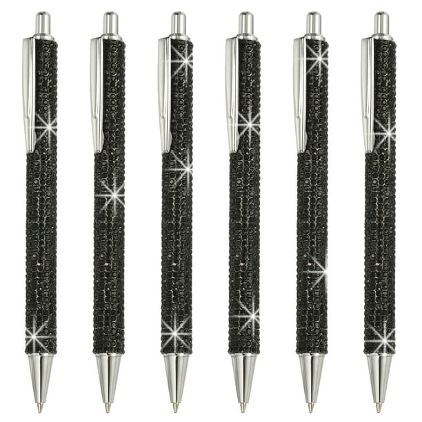 Bolígrafo de Metal con Rhinestones Paquete de 6 Bolígrafos de Diamante de Cristal Tinta Negra Punta de 1.0mm Brillantes para Mujeres Regalo Oficina Toma de Notas Diario, Negro