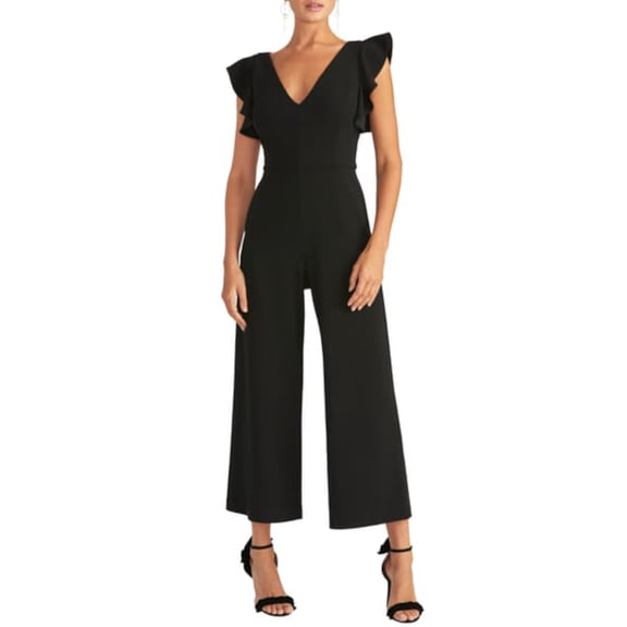 RACHEL RACHEL ROY Womens Black Ruffled Sleeveless V Neck Evening Straight leg Jumpsuit XL