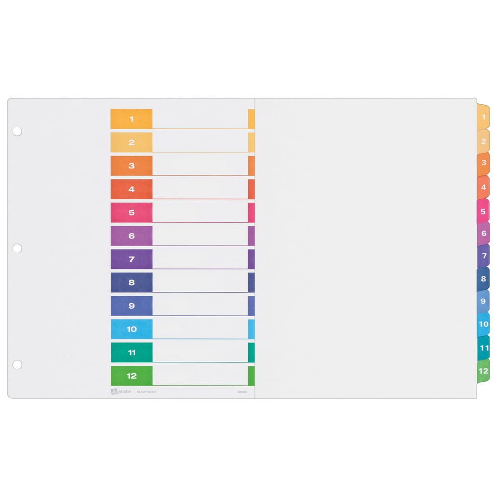 Avery Ready Index 11" x 17" 12 Tab Binder Dividers, Customizable Table