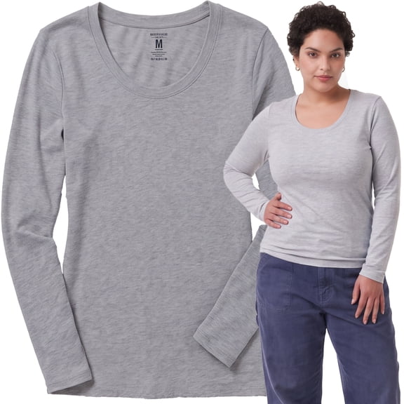 Emmalise Women's Plain Basic Scoop Neck Long Sleeve TShirt Tee - H Gray, L