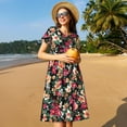 thumbnail image 4 of Picia Many Kind Of Flowers Pattern Women's Short Sleeve Summer Dress Pleated Loose Swing Knee Length Short Sleeve Swing Dresses, 4 of 6