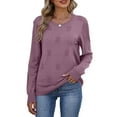 thumbnail image 4 of Ronuti Women's Cropped Knit Sweater Soft Stretch Round Neck Long Sleeve Tops Casual Fall Winter Tops, 4 of 8
